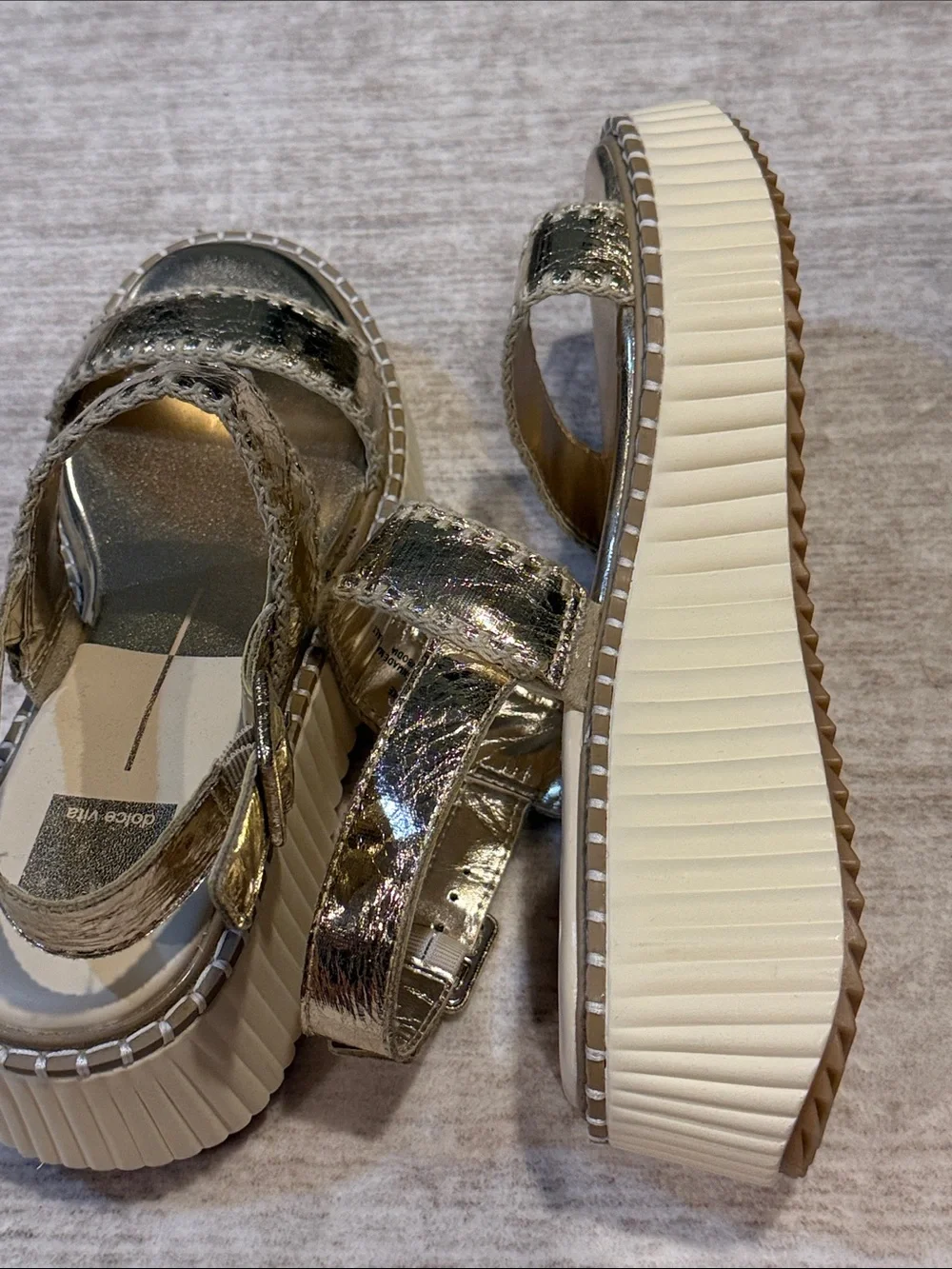 Dolce Vita women’s size 7.5 Shimmery Gold Strappy Platform Sandals. Like new